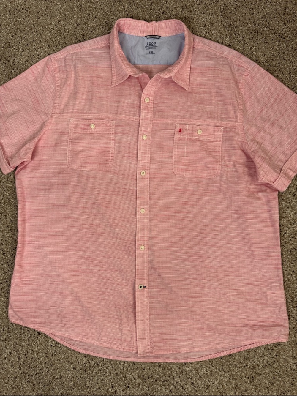 Izod Saltwater 100% Cotton Red Short-Sleeve Button-Down Shirt